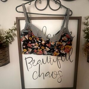 Torrid Floral and Striped Swim Top